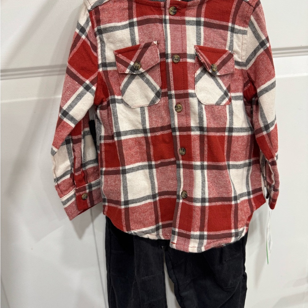 Little Me Red and White Plaid Button Down Shirt
